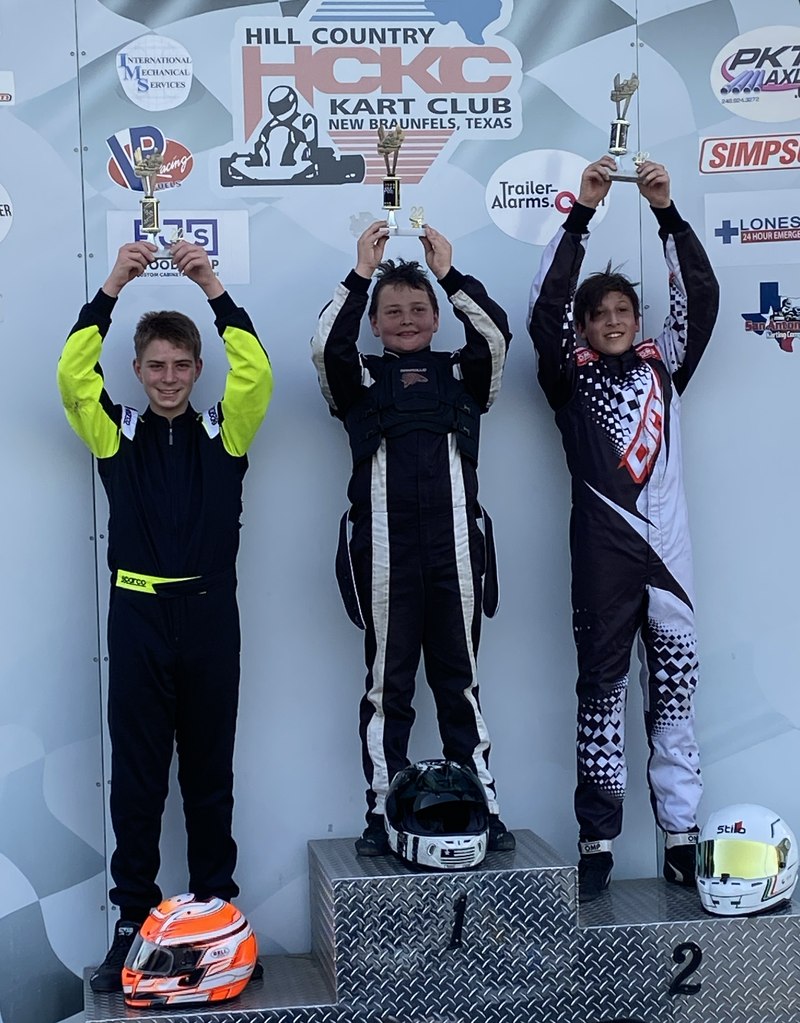 Ryan Kipke on the podium at Hill Country Kart Club, 2022